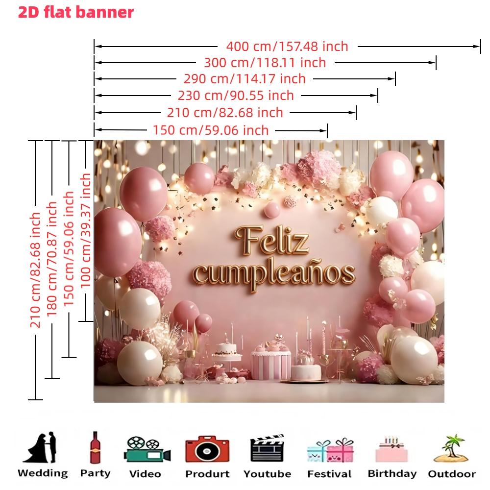 Shiny Princess Theme Flower and Cake Birthday Banner, Party Flag, Polyester Material, Home Decor, Indoor Outdoor Parties, Photo Background