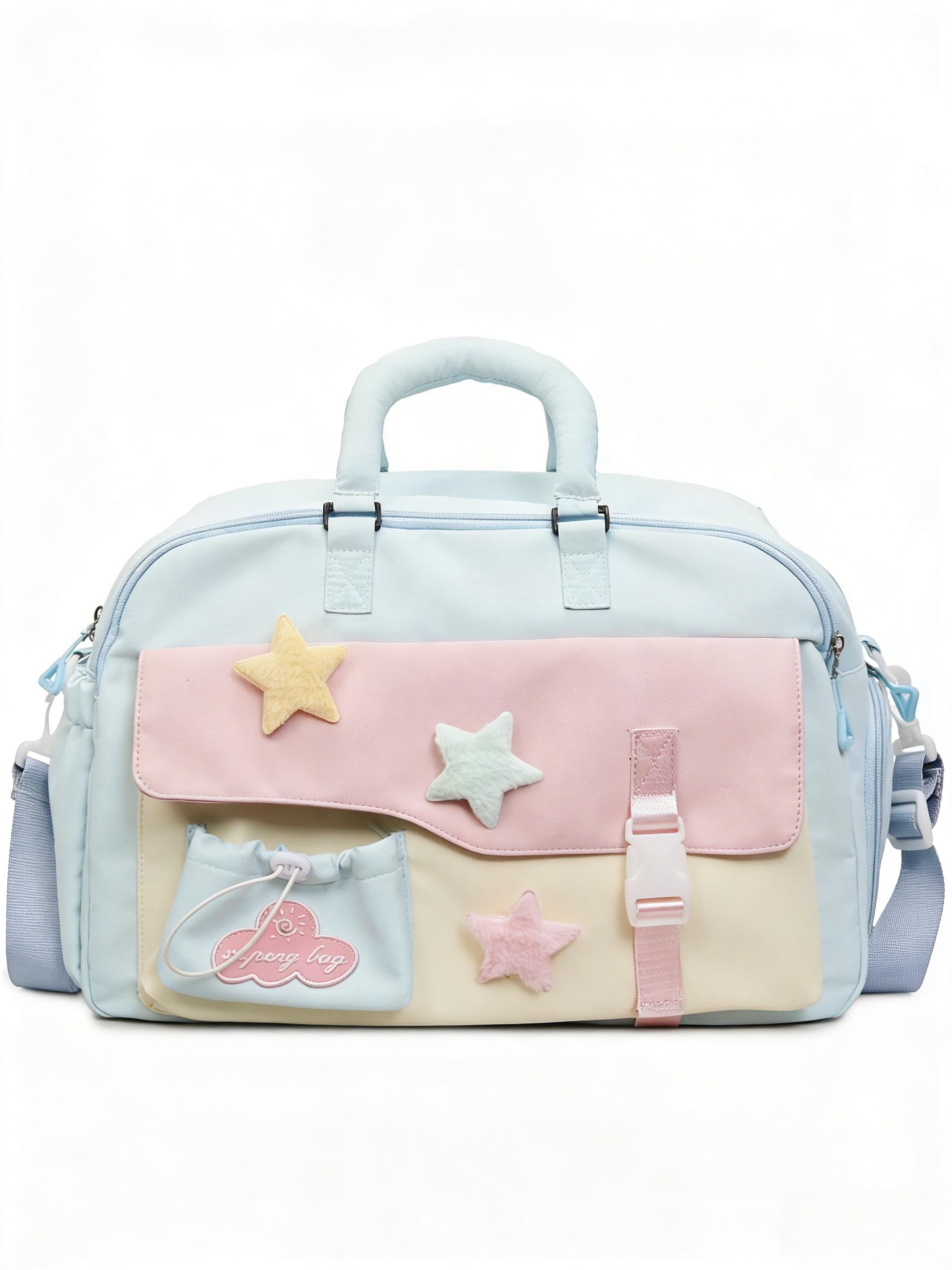 Dopamine Star Color Block Fitness Bag, Sweet Girl Style, Crossbody Handbag, Large Capacity, Student Commute Travel Bag