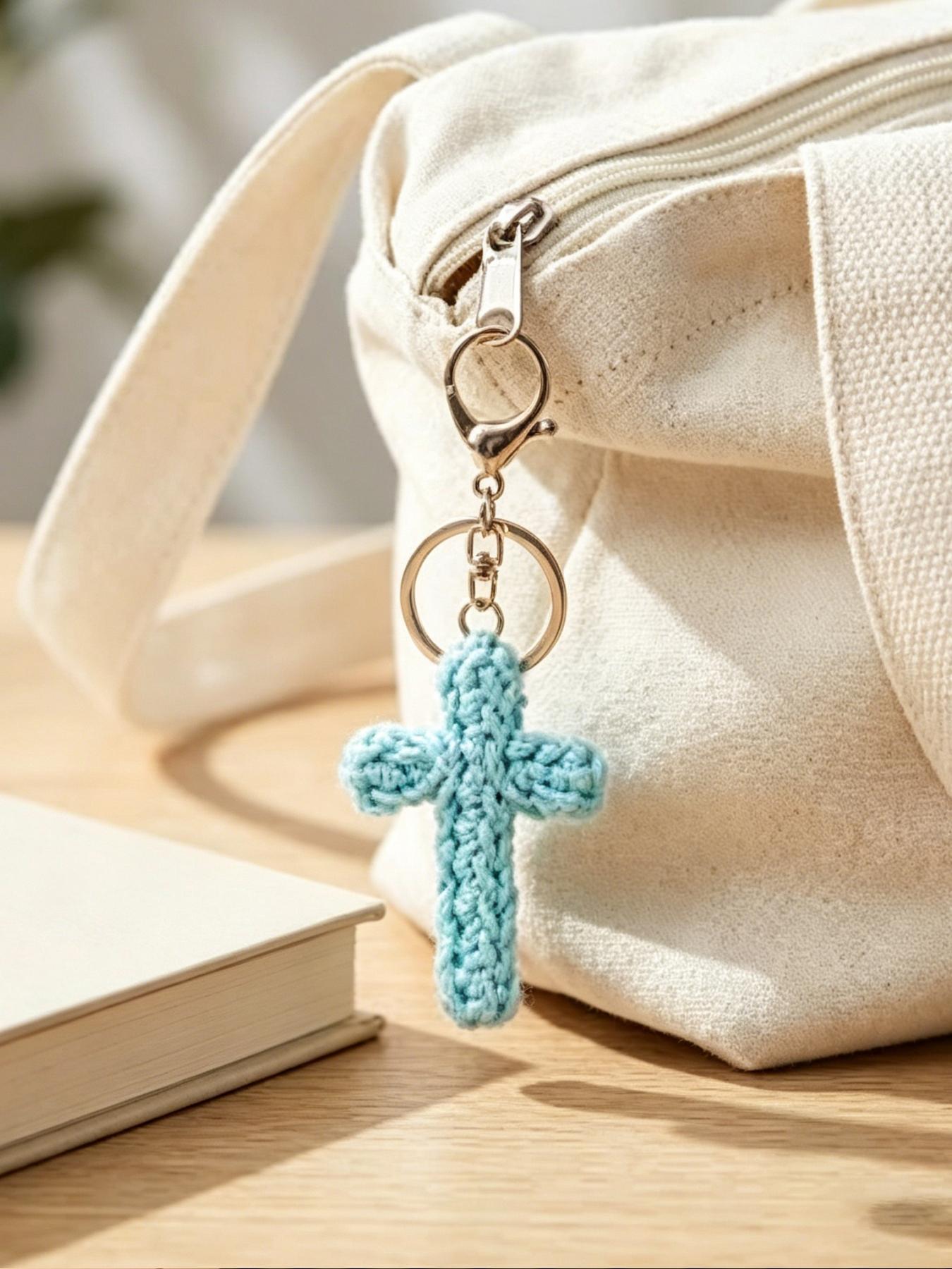 A handmade crocheted cross keychain charm, suitable for everyday wear, vacation dates, and other occasions, and also a delightful little gift that brings surprise.