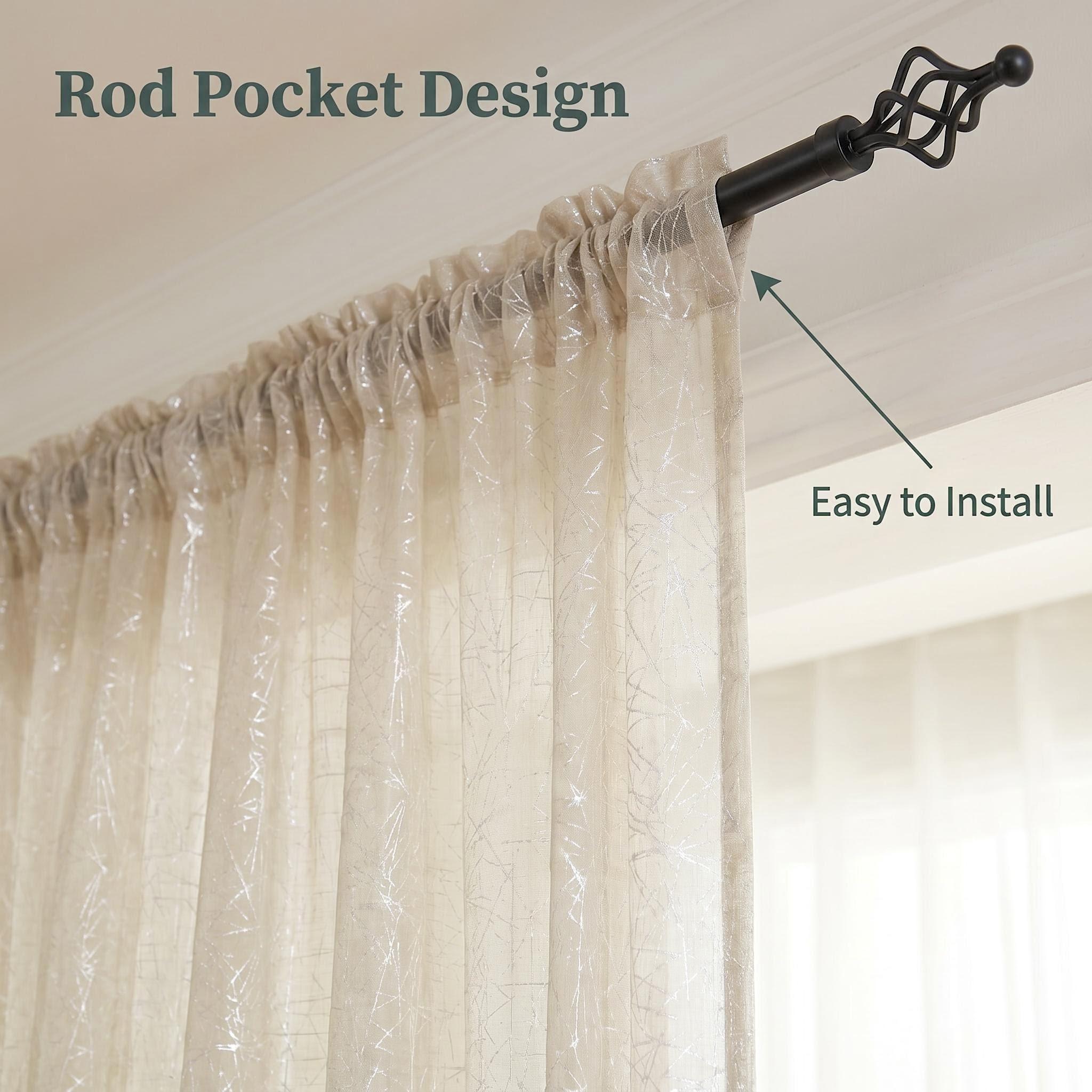 6-Panel Rod Pocket Window Drape Set (52"x84") - Durable, Dustproof, Breathable, Anti-Shrink, Fade-Resistant Flat Weave, 4 Foil Silver Metallic Sheers, 2 Linen Texture Chenille Semi-Sheers, Easy Installation, for Bedrooms/Living Rooms (FT5001 L39), Rust