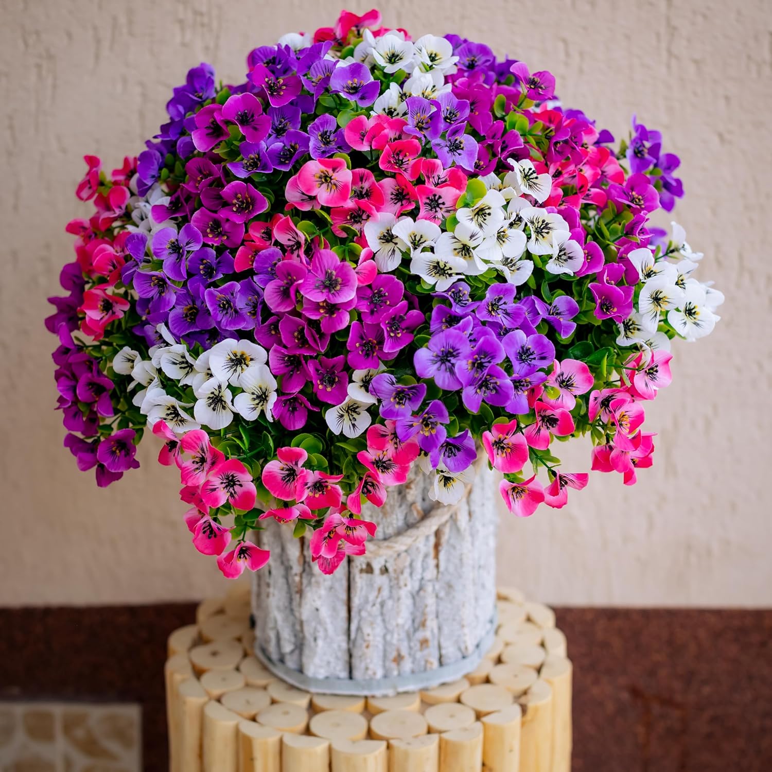 Artificial Pansies Flowers Outdoor Fake Plants - 16 Bundles UV Resistant No Fade Faux Shrubs Plastic Greenery Home Garden Porch Patio Decoration Plastic Floral Plant (16, Mixed)