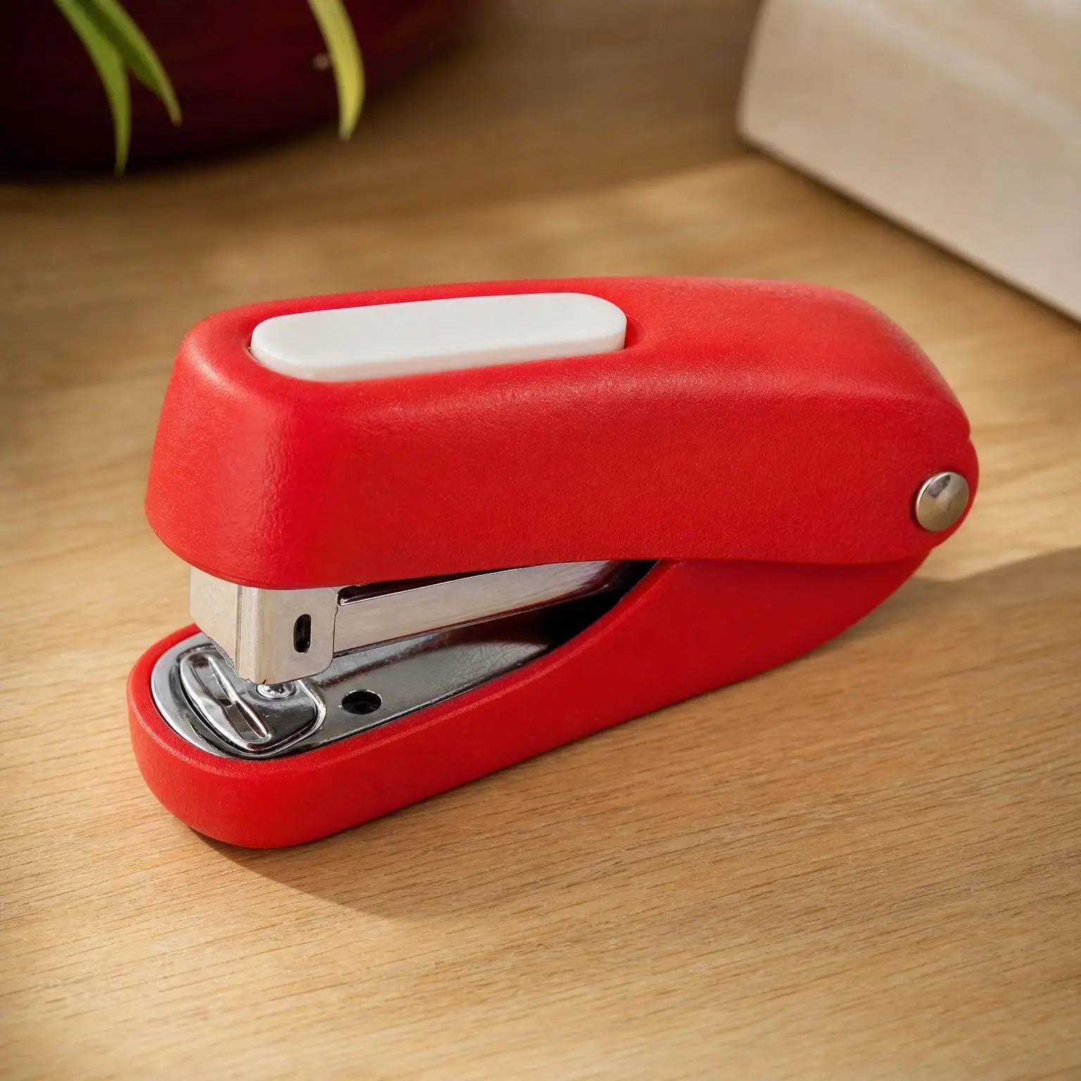 Durable Compact Colorful Half-Strip Mini Stapler for Office and Travel, Standard 26/6 Staples, Red