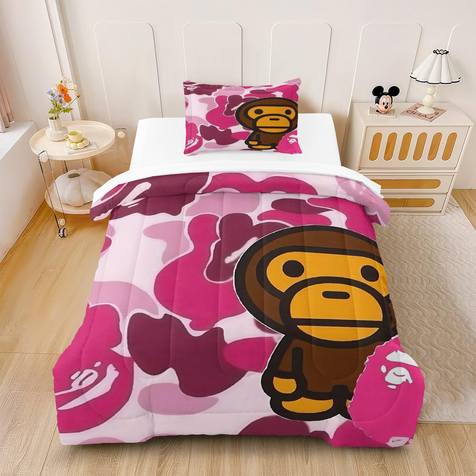 APBE Black White Ape Head Camo Comforter Set, 1 Comforter & 1-2 Coreless Pillowcases, ABC Camo & Ape Head Design, Comfortable Warm Bedding, Minimalist Trendy Industrial Bedroom Decor, Teens & Fans Gift