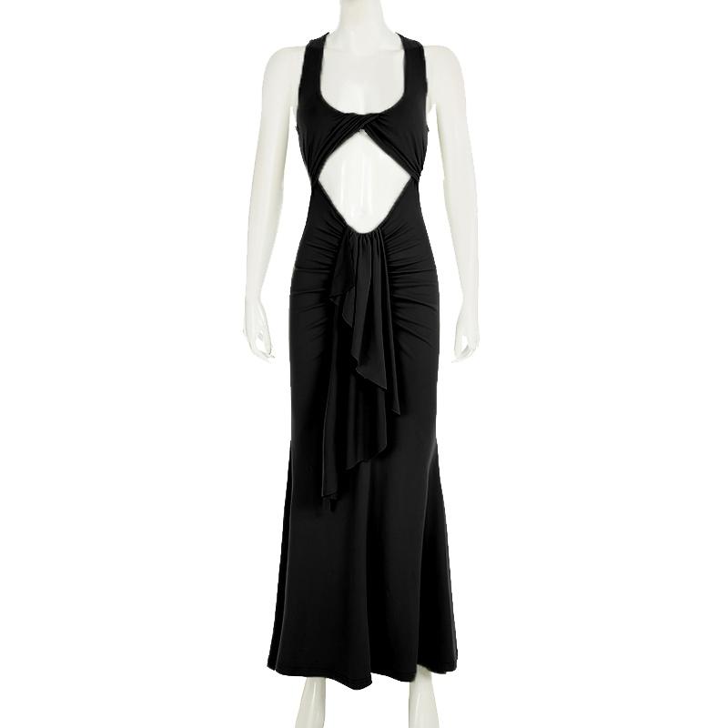 Women's Plain Twist Ruched Cut Out Tank Dress, Sexy U-Neck Sleeveless Fitted Formal Maxi Dress for Evening, Party, Club & Dating, Ladies' Clothes for All Seasons