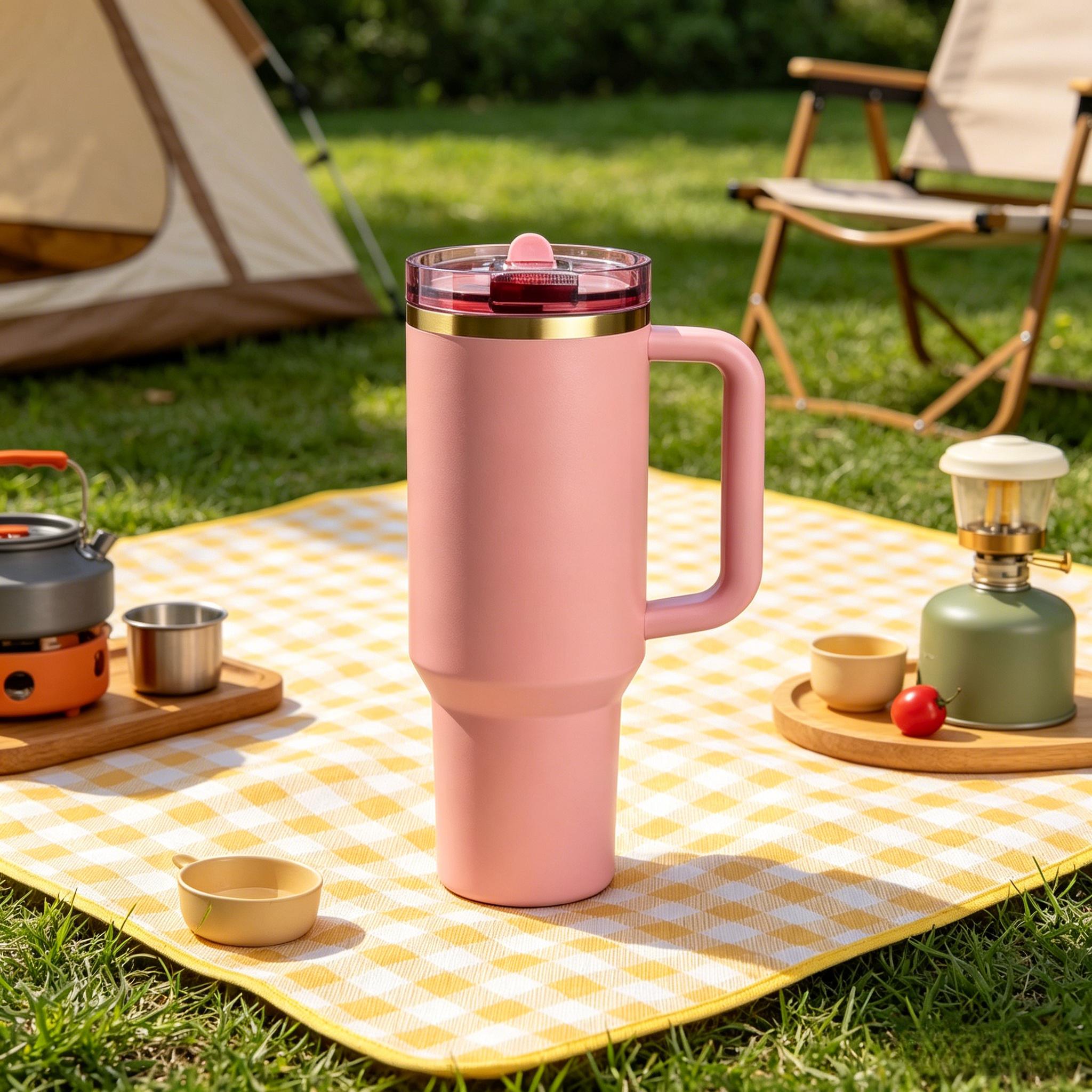 Lotus Pink Giant Leak-Proof Stainless Steel Tumbler with Removable Foldable Straw Lid, Insulated for Hot & Cold,40oz