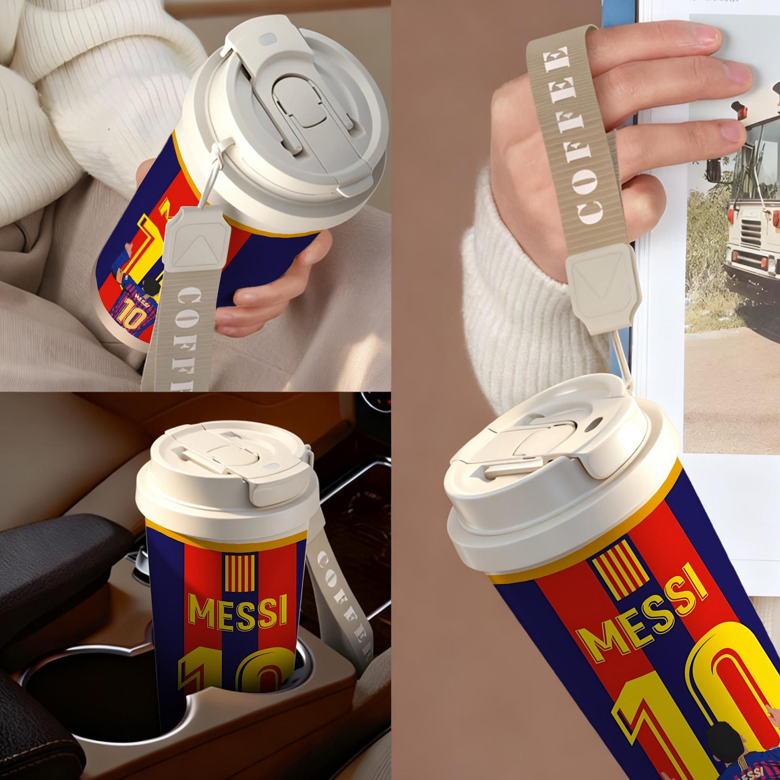 Vivacup 1Pc insulated mug Messi 10 Argentina vacuum cup, Thermos Cup, double wall stainless steel leak-proof travel tumbler, Tumbler with lid for hot cold drinks, keeps warm 12 h/cold 24 h, 18oz soccer fan coffee thermal mug, football lover gift