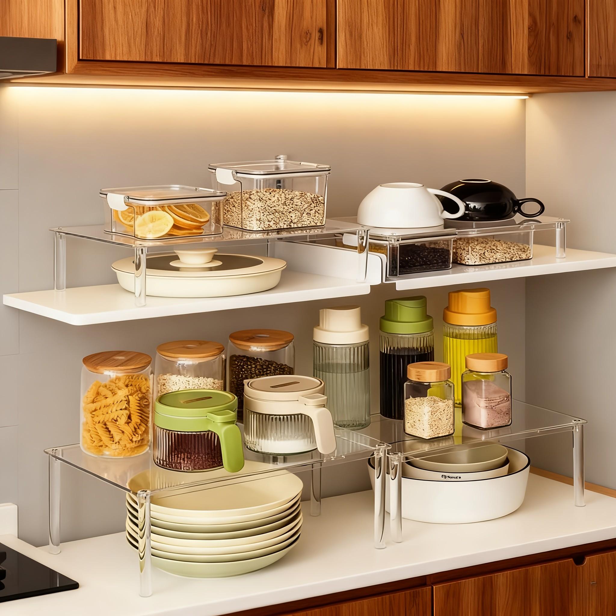 Transparent Acrylic Storage Rack, Layered Kitchen Organizer, Stackable Shelving for Cabinets, Desks, Countertops, Vertical Storage Solution