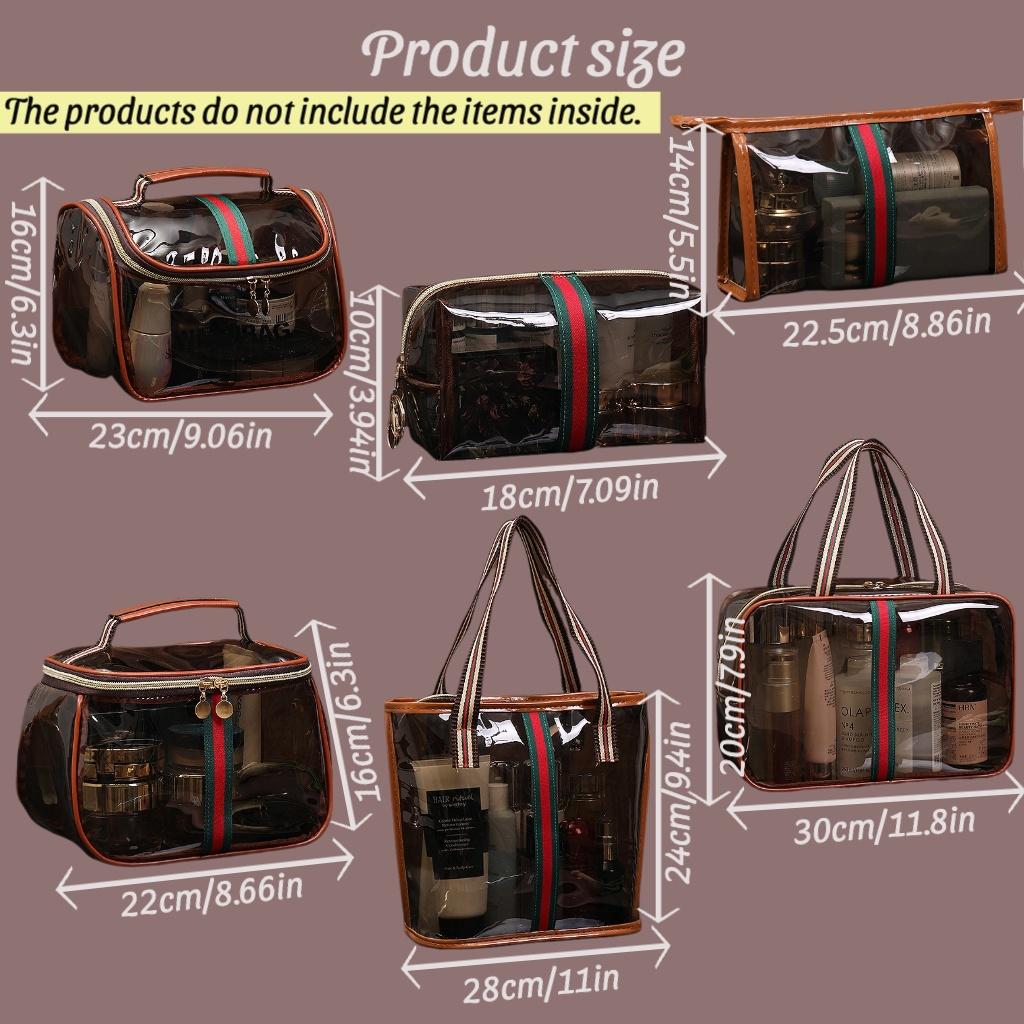 Vintage Luxury 1/6 Counts Large Capacity Transparent Makeup Bag Portable Cosmetic Storage for Toiletries & Cosmetics Multi-Functional Tote Travel Organizer