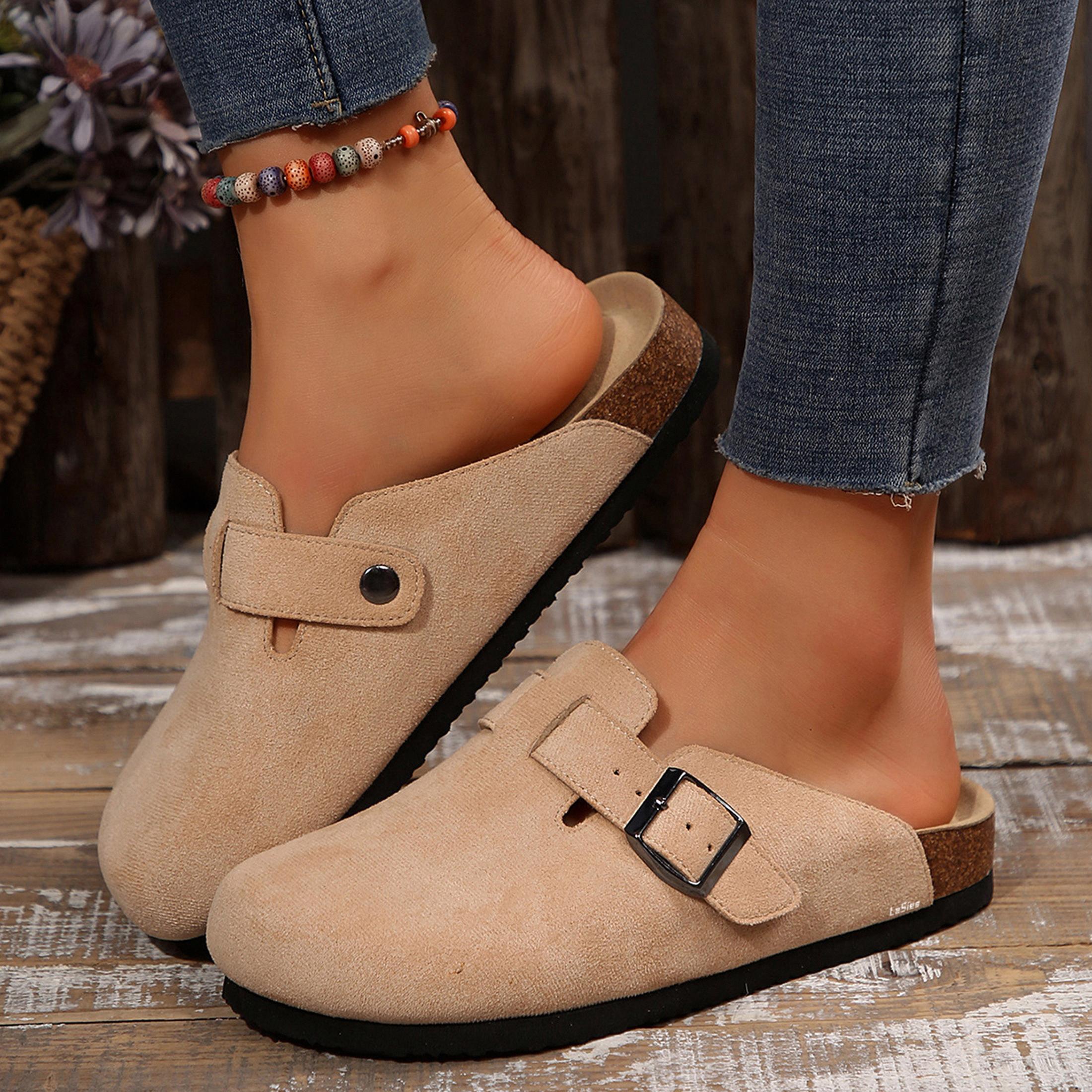 Suede Clogs for Women and Men - Adjustable Buckle Slip-on Cork Footbed Mules with Antislip Sole - Unisex Slippers Brown Springfresh Cork Platform Shoes Summer Vibes