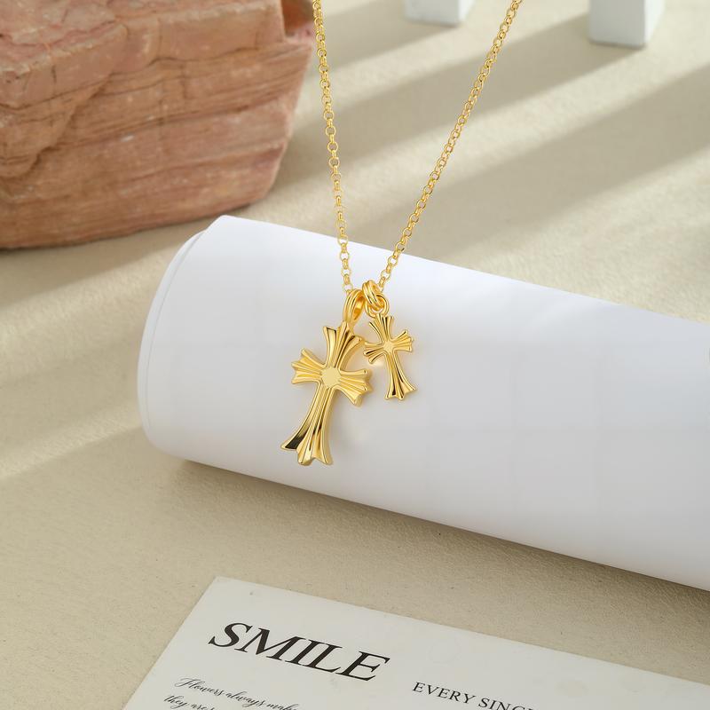 Cross Necklace Gold/Silver Double Cross Pendant Necklace Delicate Faith Jewelry Religious Gifts for Women