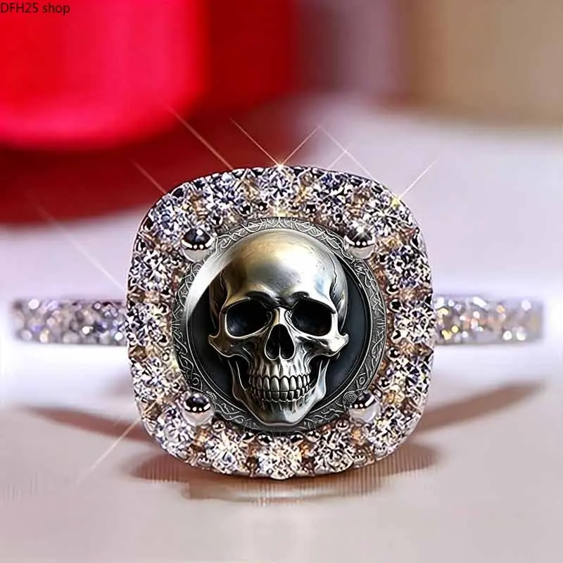 Skull Statement Ring for Men and Women, Stainless Steel Band With Gothic Skull Artwork and Vintage Style Design, Unique Fashion Jewelry Accessory for Daily Wear, Parties and Collection