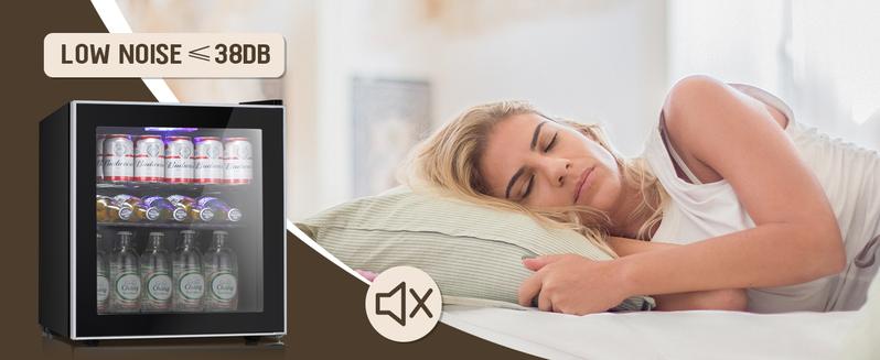 Mini Fridge Cooler - Beverage Refrigerator Black Glass Door for Beer Soda or Wine –Small Drink Dispenser Machine Clear Front Removable for Home, Office or Bar, 1.3-2.4cu.ft., Black