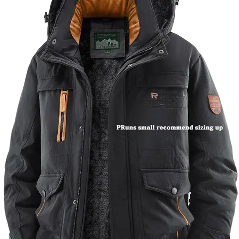 Men's Winter Fleece-Lined Jacket with Hood, Windproof & Waterproof Warm Casual Outerwear, Stylish and Comfortable Design Jacket for Cold Weather
