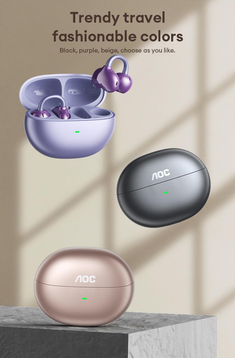 AOC ACD2544 Clip-On Wireless Headphones with 2025 Bluetooth 6.0 for Faster, Stable Connection & Low Power Use, Panoramic Stereo Sound, HD Audio, Ergonomic Design, Comfortable Fit, Life-Level Waterproof & Sweatproof