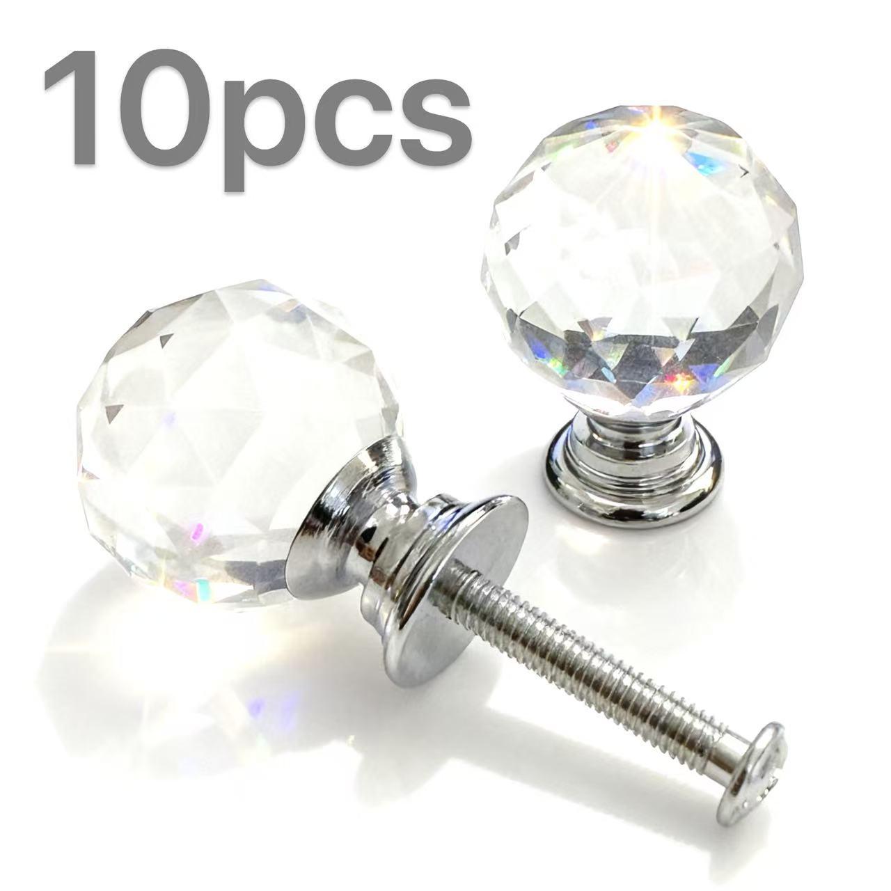 10 Crystal Drawer Knobs, Round Handle Ball Pulls, Suitable for Cabinets, Dressing Tables, Drawers, Kitchen Furniture - Transparent, Door Knob, Door Hardware
