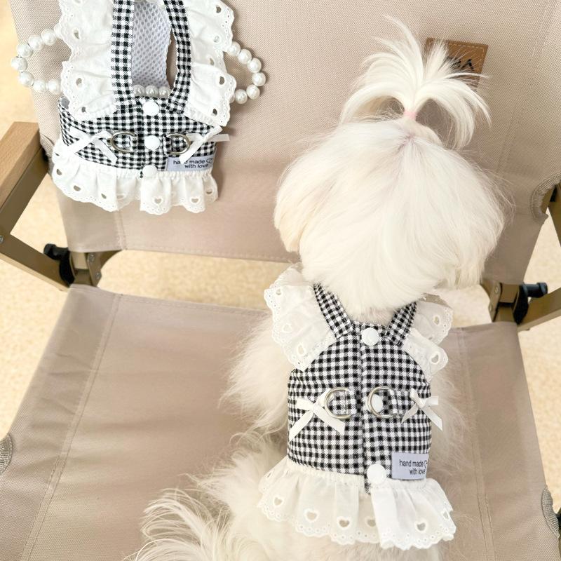 Lace Puppy Summer Clothes for Small Dogs Black Red Plaid Harness Vest Small Animal Pet Dog Chest Strap Outdoor Walking Apparel