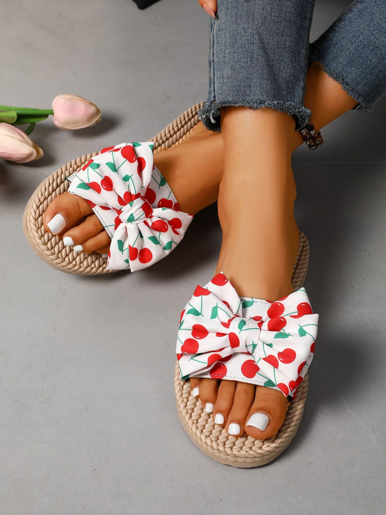Women's Fashionable Bowknot Design Slides, Casual Comfortable Flat Slippers for Beach, All-match Slide Sandals for Daily Wear, Walking Shoes