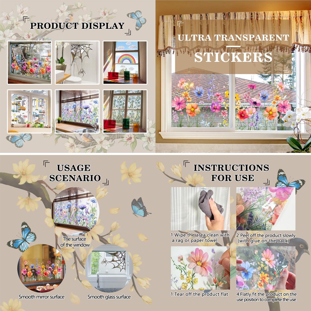 2D Flat 30×60cm Cartoon Colorful Sea Creatures Static Window Clings for Kids Bedroom Glass Decor