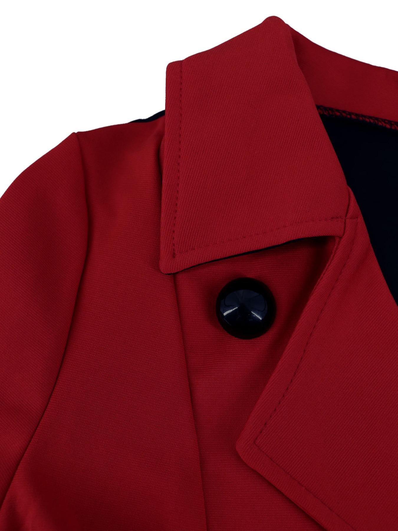 Women's Colorblock Double Button Plicated Belted Blazer Dress, Elegant Lapel Neck Long Sleeve Short Dress for Fall & Winter, Women's Clothing for Daily Wear