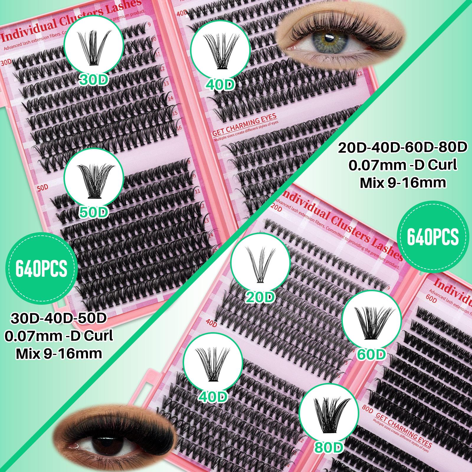 2304pcs DIY Eyelash Extension Set, Individual Lash Extensions, D Curl 11 Styles, Individual False Eyelashes Mix 9-16mm Fluffy Mega Volume Wispy Colorful Lashes Soft And Comfortable with Bond&Seal and Tweezers