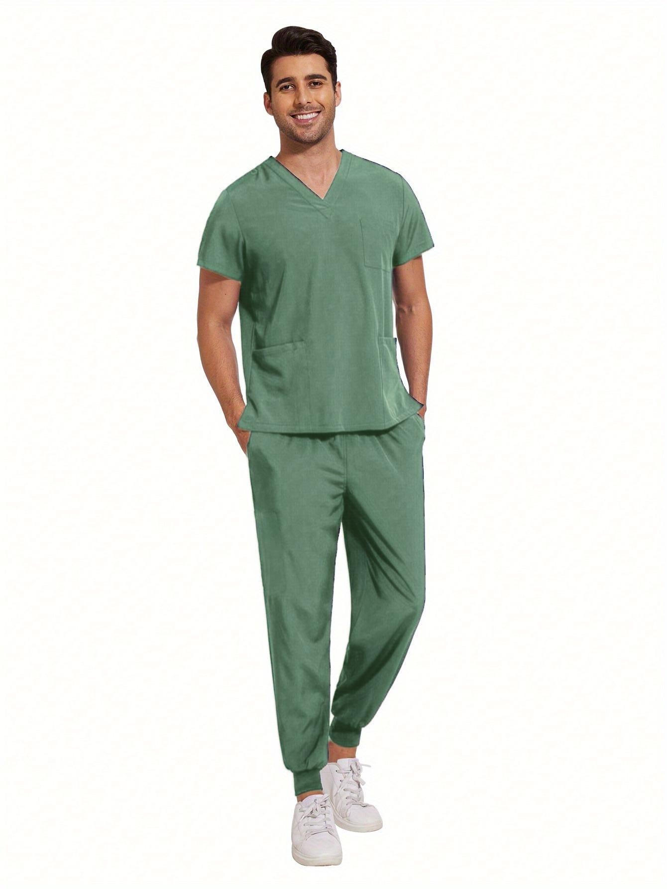 Mens M-edical Scrubs Set Short Sleeve Hand Washing Uniform Breathable D-ental Doctor S-urgical Workwear Outfit