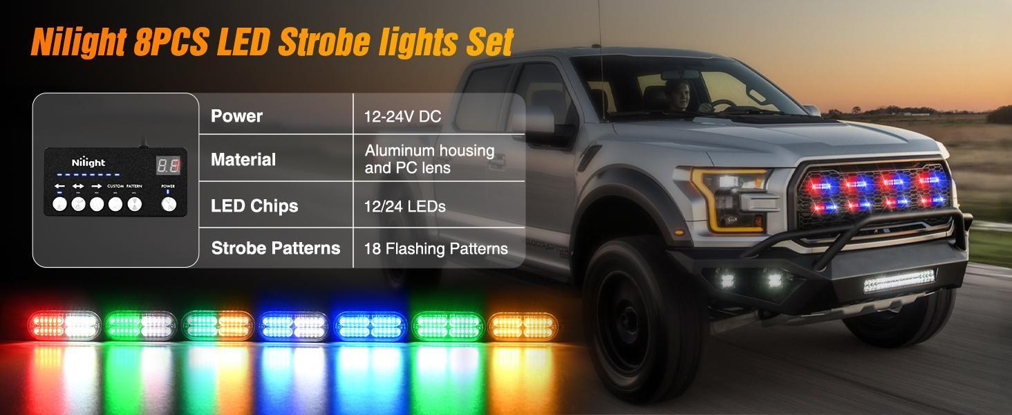 Nilight 8-LED Red & Blue Strobe Light Kit, 12V-24V Aluminum Sync Flashing Bar with 18-Pattern Controller, Waterproof Ultra-Bright Emergency Offroad Fixture - Surface Mount Automotive Car Lighting for Trucks, Strobe Lights For Trucks, Automotive Car Light, Nilight 8-LED Red & Blue Strobe Light Kit, 12V-24V Aluminum Sync Flashing Bar with 18-Pattern Controller, Waterproof Ultra-Bright Emergency Offroad Fixture - Surface Mount Automotive Car Lighting for Trucks, Strobe Lights For Trucks, Automotive Car Light,