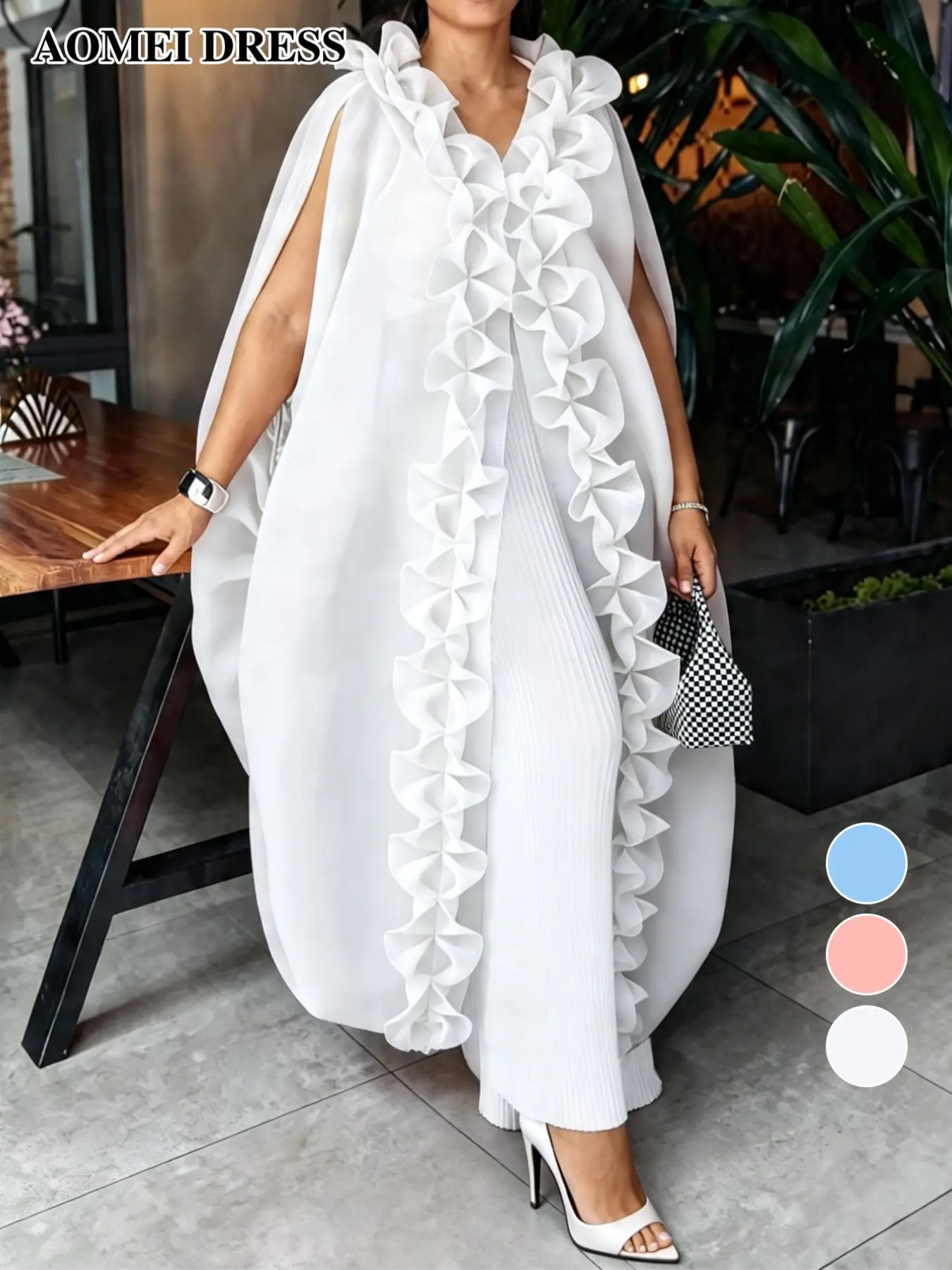AOMEI DRESS Elegant African Style Ruffle Sleeveless Loose Kaftan Cape Top, Perfect for Events, Parties, Special Occasions