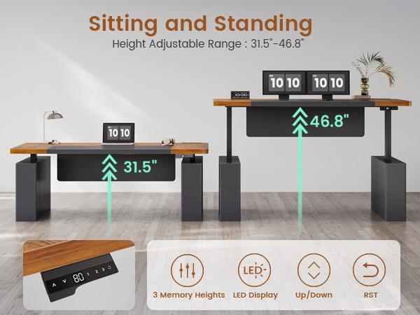 SEDETA 63 Inch Executive Standing Desk Electric Height Adjustable Computer Office Desk with Storage Shelves Power Outlets Privacy Panel