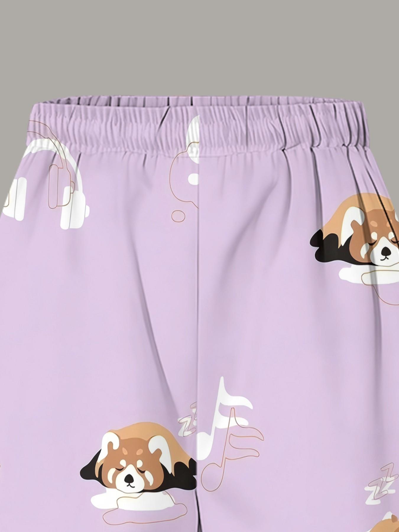 Spring & Fall Casual Set, Light Panda Note V-Neck Vest + Elastic Waist Wide Leg Pants Two-Piece Suit, Sleeveless, Natural Waist