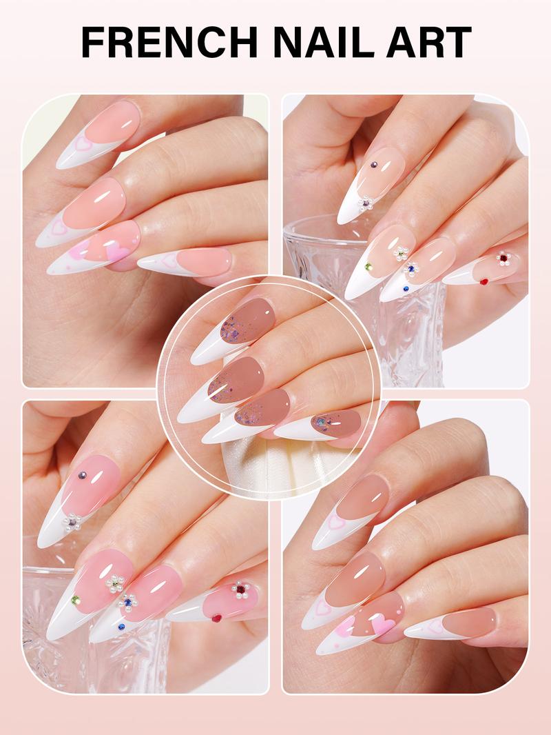 Aillsa Long Stiletto French Tip Press on Nails- 180pcs Full Cover Soft Gel Nail Tips 15 sizes Acrylic Fake Nails reusable fake nail French Style Press-on Nail set press nail dealsforyoudays