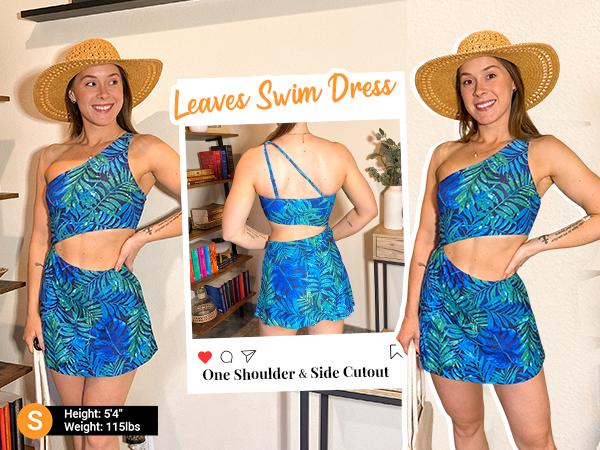 Daci One Shoulder Swim Dress - Cutout One Piece Swimsuit Women with Skirt Tummy Control Bathing Suit