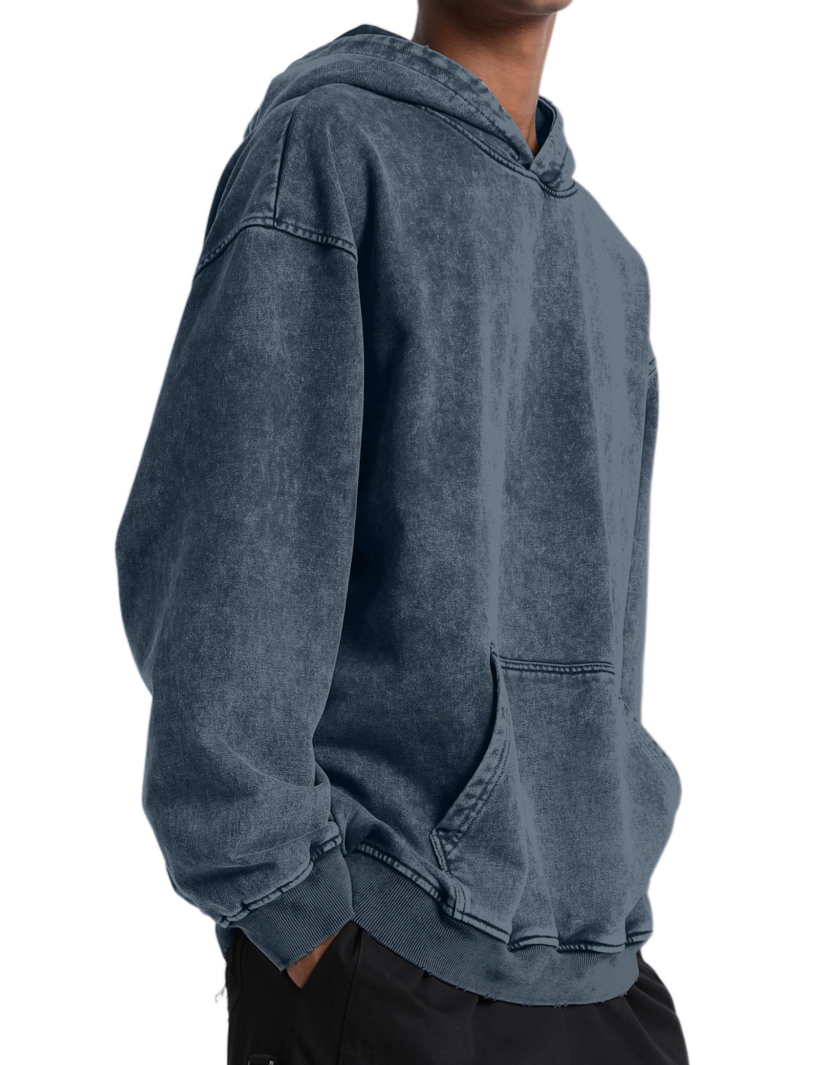 FAIABLE Unisex Cozy Street Fashion Distressed Hoody Style Long Sleeve Soft Fabric Solid Color Fade Craft Elastic Fit Pullover Sweatshirts for Men & Women