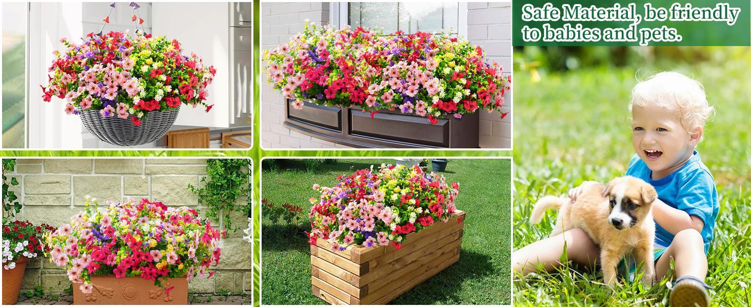 Artificial Flowers for Outdoors, 12 Bundles Fake Outdoor Flowers Faux Plants, UV Resistant Artificial Plants & Flowers for Decoration, Outdoor Fake Flowers for Porch Garden Decor