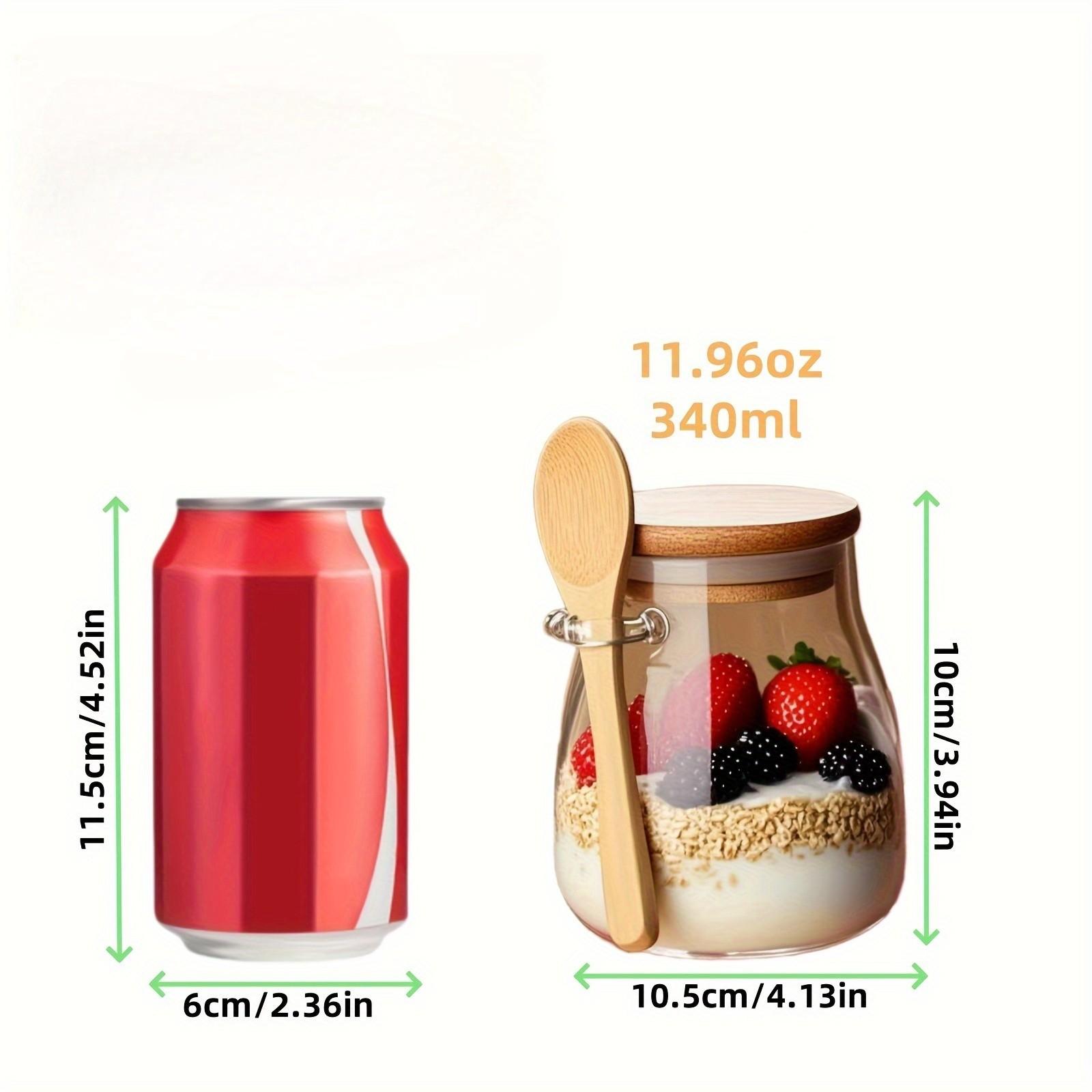 11.96 oz Glass Cup, Overnight Oatmeal Cup Set 1/2 Piece, Mason Jar Salad Bowl for Food Preparation, Salad Bowl, Oatmeal Jar, Oatmeal Cup, Food Preparation Container with Lid Spoon, Glass Jar for Chia Seeds, Pudding, Yogurt