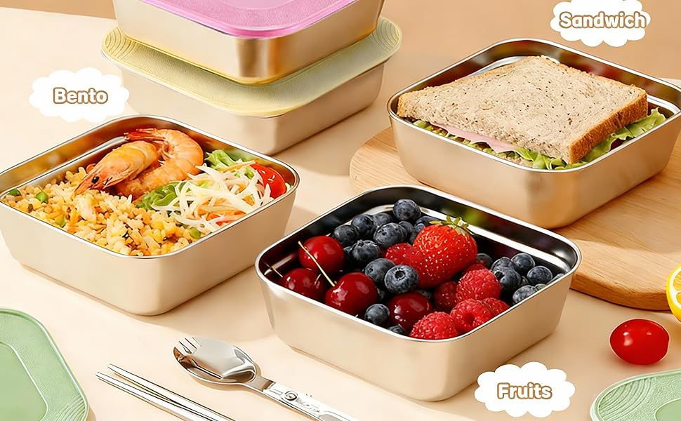 Littleox 3 Pack 304 Stainless Steel Lunch Box Leakproof Food Storage Metal Snack Containers Reusable Sauce Cups Portion Control Containers for Office Travel Meal Prep