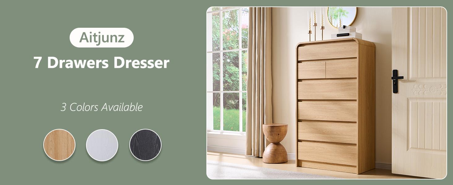 Aitjunz Modern 8 Drawers Dresser for Bedroom, 55" Wide Dressers & Chest of Drawers w/Curved Profile Design, Wood Mid Century Storage Dressers Organizer for Bedroom, Living Room, Natural Oak