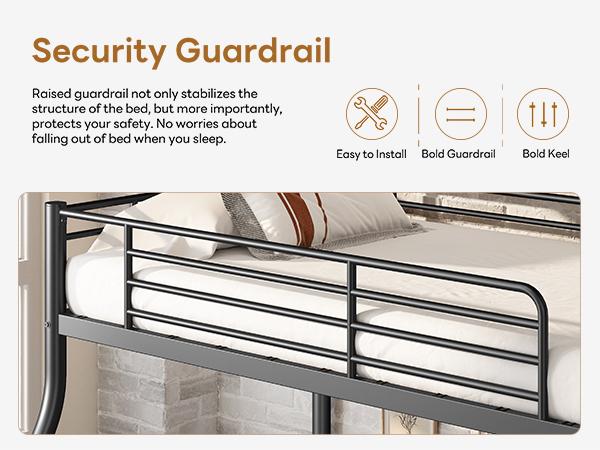 Heavy Duty Twin-Over-Full Bunk Bed • Enhanced Guardrail • Easy Assembly • Space-Saving Metal Frame • Black flash sale