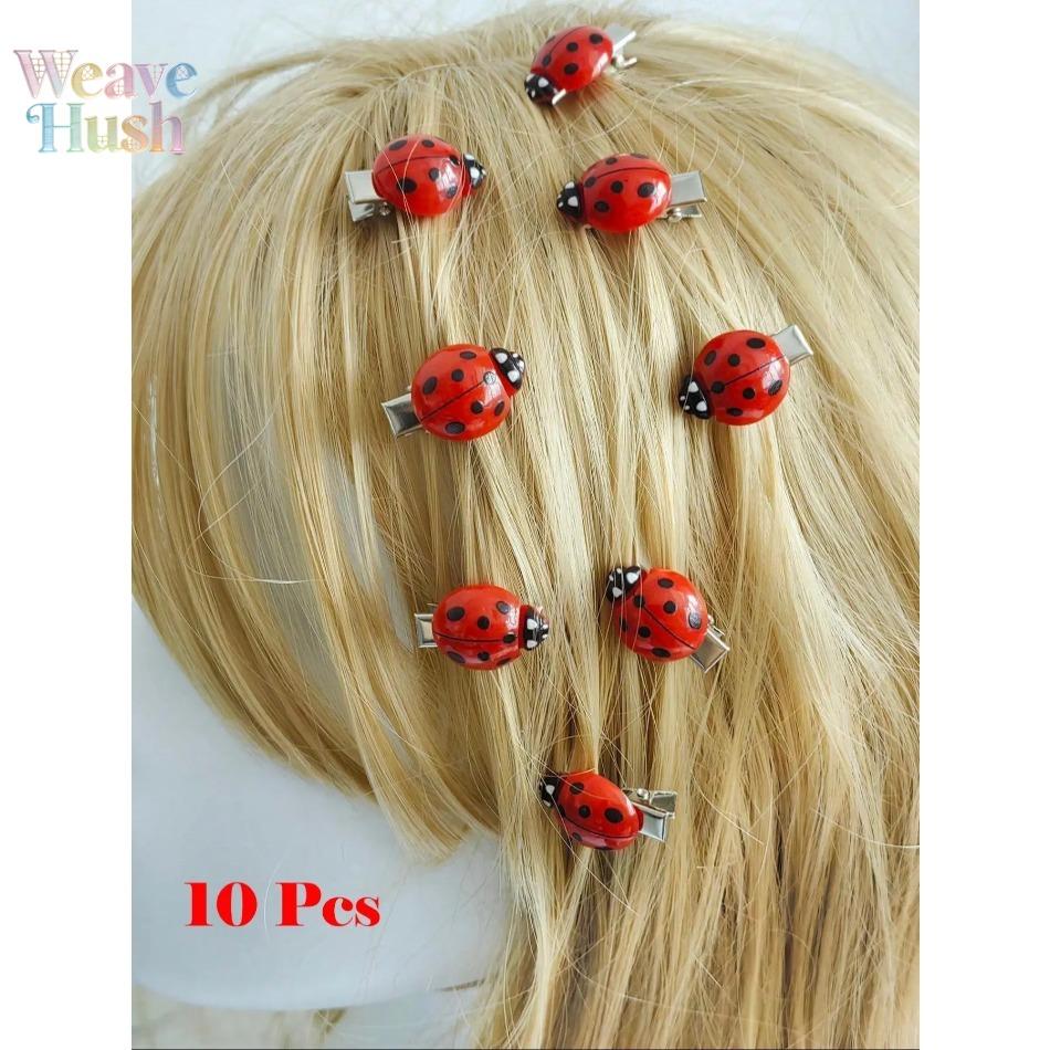 10-piece cute ladybug-shaped hair clip set, creative and fun hair clips, fashionable women's hair accessories, simple hair clip set, suitable for thick hair.