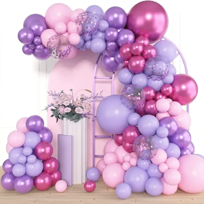 153pcs Multi-Size Latex Balloon Garland Arch Kit for Women/Girls, 18/12/10/5in Solid Colors with Metallic Finish, Confetti Red Balloons for Birthday Party Decorations