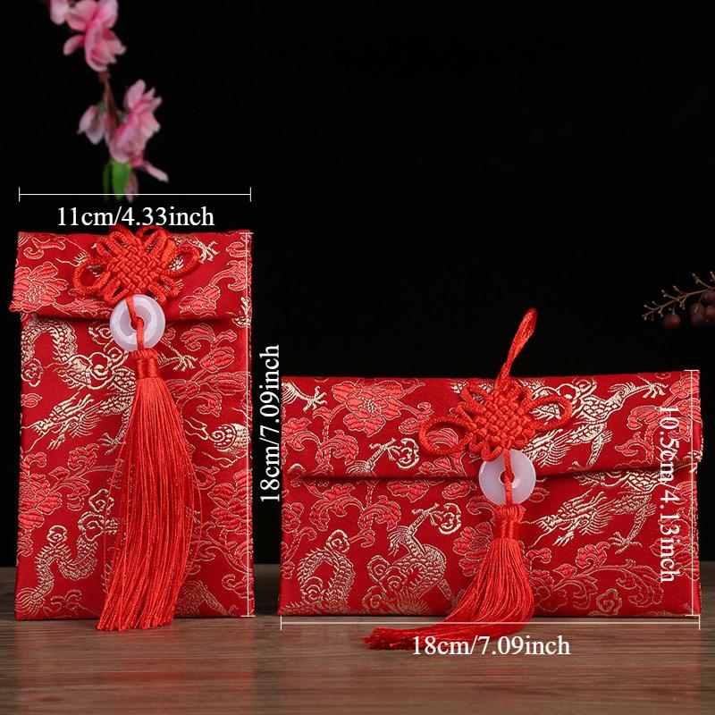 2pcs Chinese Knot Red Envelopes Card Envelopes Gift Wrap Bags Red Lucky Money Pockets, Cash envelopes for New Year, Spring Festival Gift Packages, Birthday Gifts, Chinese New Year gifts