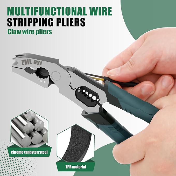 ZML 6-In-1 Multi-Function Wire Stripper Pliers CR-V Steel Diagonal