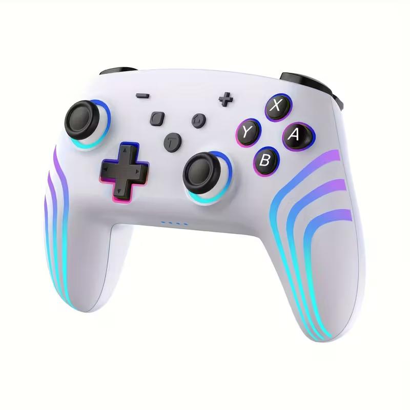 Wireless switch controller with motion sensing, 6-axis gyroscope, turbo function, RGB lighting, and wireless connectivity