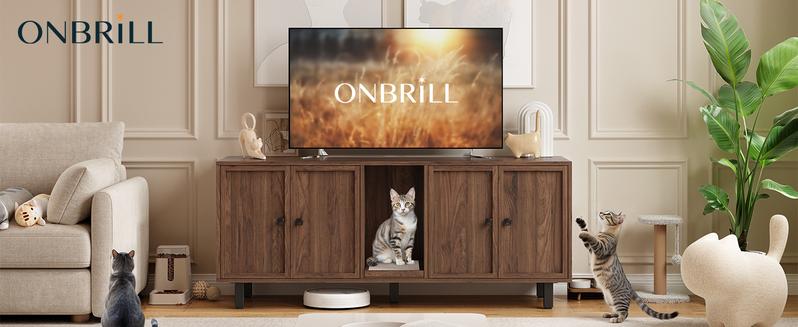 【Valentine's Day gift】ONBRILL 59 Inches Cat Litter Box Enclosure for 2 Cats, Hidden Litter Boxes Furniture with Cat Scratch Pad, Large Indoor Pet House with Double Room, Wooden TV Stand Side Table 【Valentine's Day gift】ONBRILL 59 Inches Cat Litter Box Enclosure for 2 Cats, Hidden Litter Boxes Furniture with Cat Scratch Pad, Large Indoor Pet House with Double Room, Wooden TV Stand Side Table