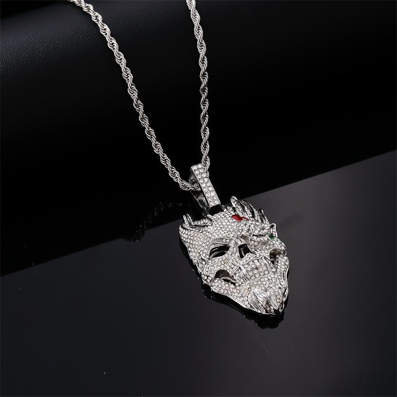 Halloween Skull Hip Hop Necklace Exaggerated Diamond Pendant Cuban Chain Trendy Personalized Accessory for Men Women Gothic Jewelry Gift