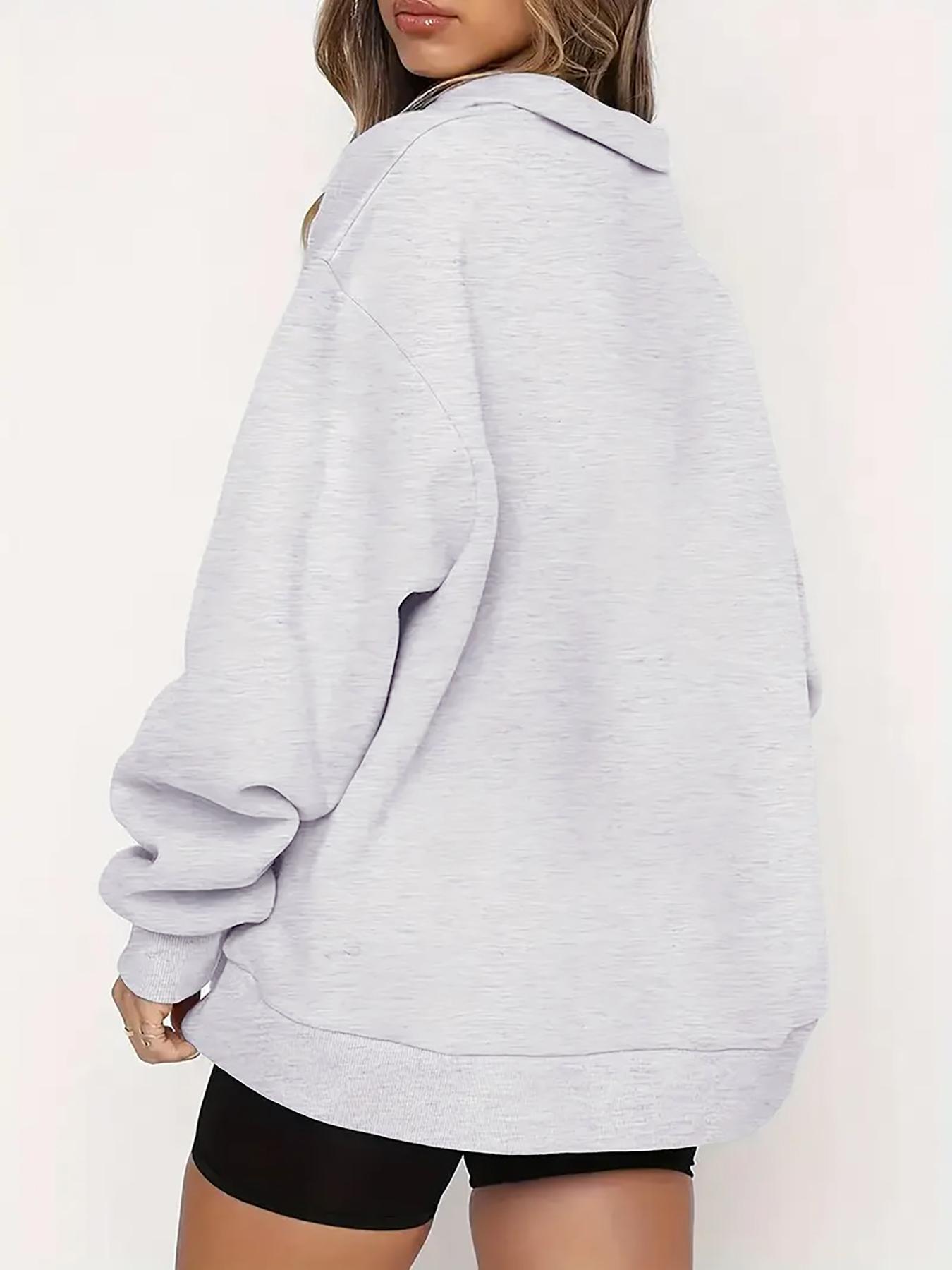 Women's Half-Zip Print Sweatshirt, Loose Long Sleeve Letter Print Pullover, Casual Fashion for Daily Wear, Comfortable and Stylish