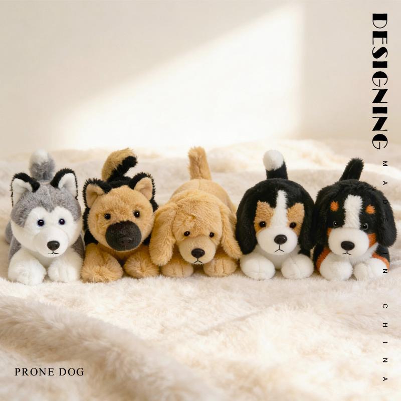 Cuddly Lying Prone Pet Dog Plush Toys Soft Fluffy Husky Shepherd Dog Beagle Doll Sleeping Throw Pillow Kawaii Home Decor