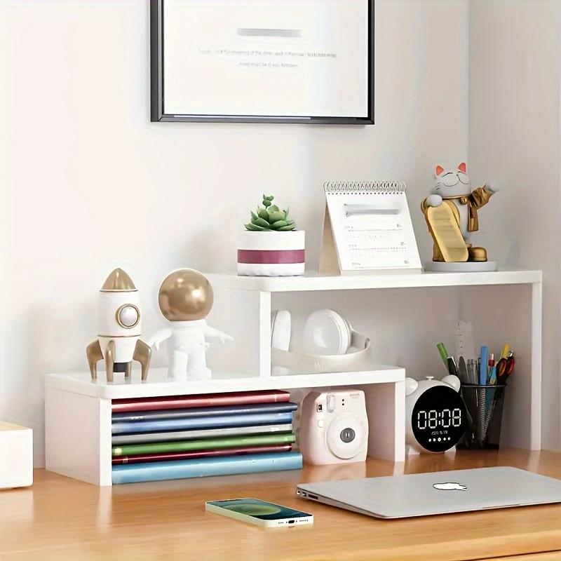 Multifunctional Adjustable Wooden Desktop Storage Rack Organizer, Perfect for Desk Office Living Room, Wood Color