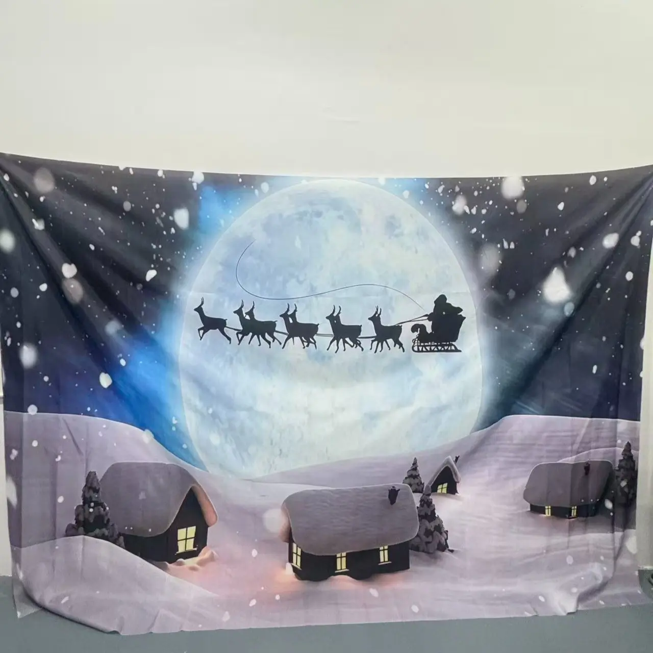 Christmas Background Banner with Santa Claus & Tree Design, Lightweight Polyester Fabric Backdrop Picture for Bedroom Living Room Office Photography Studio Props