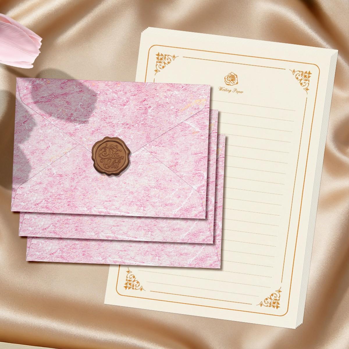 Letter Writing Set 3 Envelopes Wax Seal Stickers 10 Sheets Paper Vintage Gift for Stationery Lovers