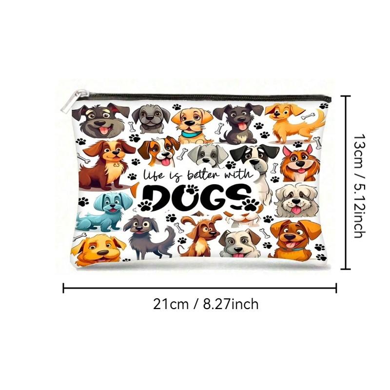 Women's Dog Print Makeup Bag, Travel Cosmetic Organizer, Portable Toothbrush Case, Large Capacity Zipper Design, Perfect Gift